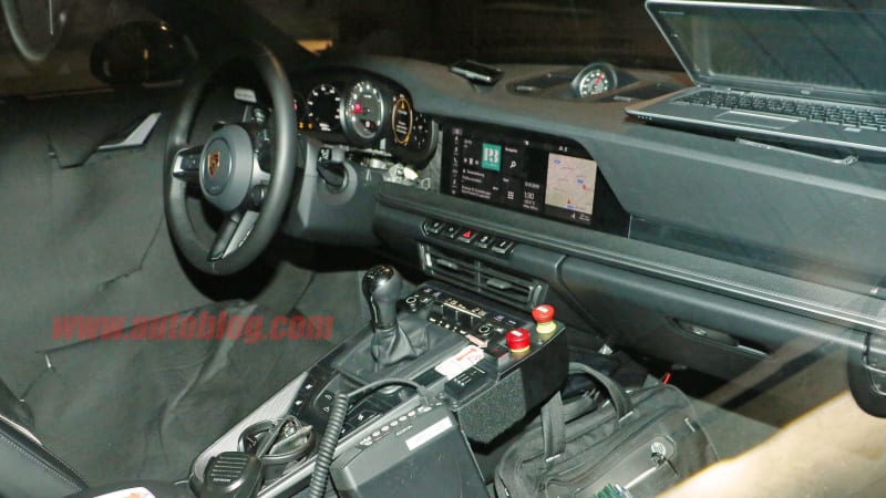 2020 Porsche 911 992 spy shots show interior and manual transmission